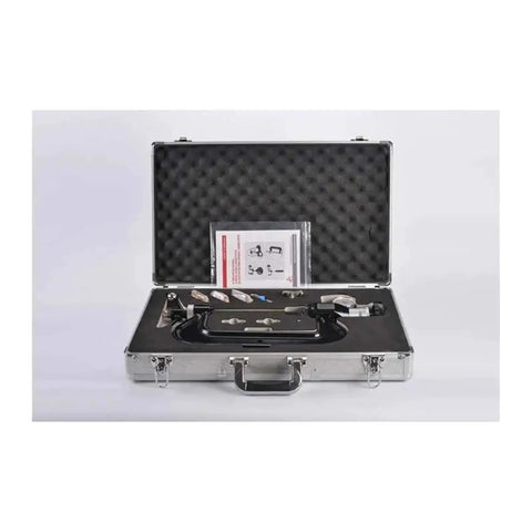 Slick Digital Hardness Tester Featuring C Clamp Portable Durometer Gauge For Steel Copper And Aluminum in storage case with accessories.