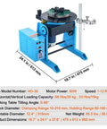 Built Different Rotary Welding Positioner Table With 30 Kilogram Capacity And Easy 0 To 90 Degree Tilting Plus Smooth 1 To 15 Rpm Rotation For Knockout Precision Without The Hassle, showing blue metal frame and control panel.