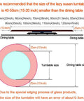 Diagram showing recommended size of dining table for Heavy Duty 80cm Lazy Susan Turntable With Tempered Glass Top Silent Bearing.