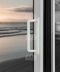 Ten Inch Exterior Sliding Glass Door Handle Replacement For Patio Doors White Finish Durable Diecast Construction Ideal For Exterior Sliding Glass Door Replacement On Homes And Offices Providing Smooth Operation And Secure Latching installed on a patio door