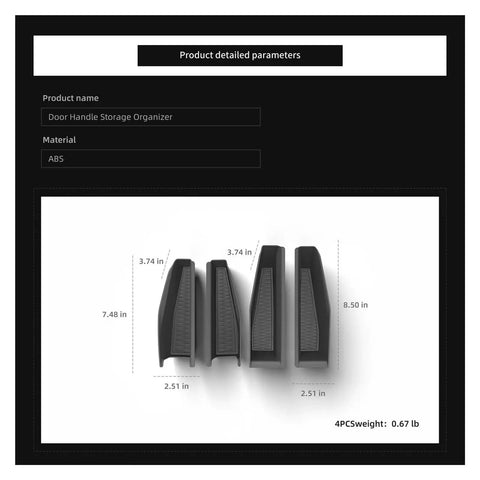 High Quality Abs Door Handle Storage Box For Tesla Cybertruck 2024 Dash Console Organizer Tray dimensions and material details.