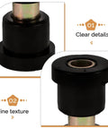 Close-up of rubber and metal leaf spring bushings from Golf Cart Suspension Bushing Kit Replacement With Rubber And Metal Leaf Spring Bushings For Front And Rear, Durable And Reliable Ride, Improves Stability And Strength For Sturdy Golf Cart Parts.