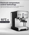Top Shelf 15 Bar Semi Automatic Espresso Machine Featuring Built In Steam Wand And Quick Heat Option For Slick Cappuccino Shots And Hot Water On Demand Anytime with electronic temperature controls.