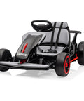 Front view of 24V Electric Go Kart For Kids 6 To 12 With Dual 200W Motors, 8.1 MPH Speed, black design with adjustable seat.
