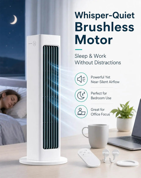 Ultra Quiet Bladeless Personal Cooling Fan With Cordless Rechargeable Power for Bedroom or Office Oscillating Desk Cooler