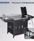 Outdoor Grill Cart With Sink And Built In Cold Drink Fridge, 304 Stainless Steel Prep Island On Wheels With Cabinet