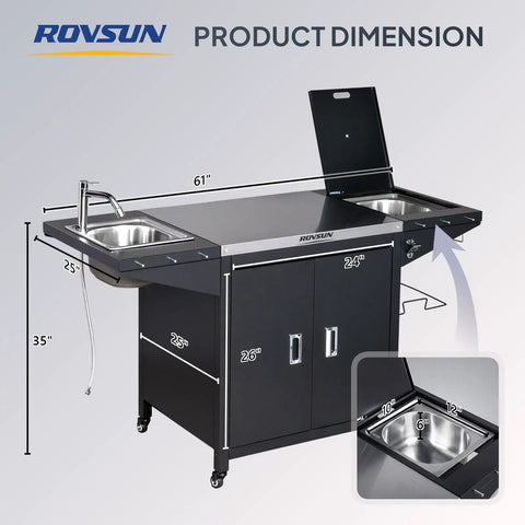 Outdoor Grill Cart With Sink And Built In Cold Drink Fridge, 304 Stainless Steel Prep Island On Wheels With Cabinet