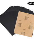 Top Notch 100 Pack Waterproof Sandpaper Sheets With High Grade Aluminum Oxide And Silicon Carbide For Woodworking Auto Projects and Construction Tasks Featuring Durable Yellow Paper Finish Made To Handle Any Heavy Duty Smoothing Job You Might Have, showing mixed 1200 grit sheets.