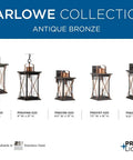 Barlowe Collection 1-Light Outdoor Post Lantern In Clear Seeded Glass With Antique Bronze Finish, all sizes displayed
