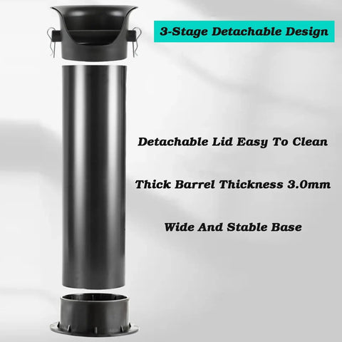 3-stage detachable design of Ridiculously Slick Vertical Espresso Knock Box For Coffee Pucks And Grounds in matte black.