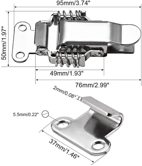 Stainless Steel 304 Compression Spring Draw Toggle Latch Clamp 95mm Long Pack Of 4 with dimensions detailed