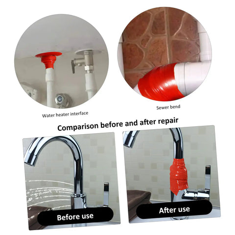 Leak Stop Tape For PVC PPR And Metal Pipes Flexible Self Adhesive Sealing Tape For Quick Waterproof Airtight Repairs in red shown sealing faucet and pipes