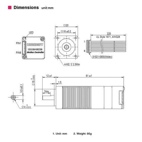Technical drawing of NEMA 8 Integrated Servo Stepper Motor With Built In Multi Turn Absolute Encoder And Closed Loop Controller And Driver