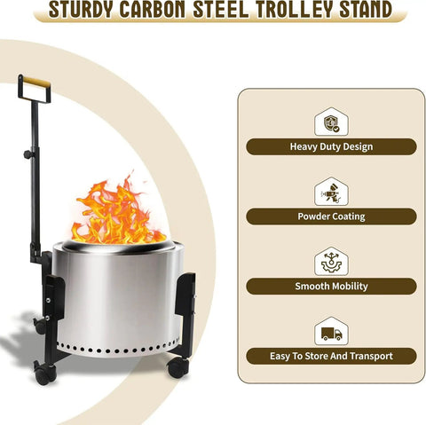 Beefy Rolling Stand With Telescopic Handle For 19.5 Inch Smokeless Fire Pits, 22 Inch Portable Fire Pit Stand in use