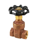 Lead Free 2-1/2 Inch FIP Gate Valve With Cast Brass Body, shown with cast iron wheel handle and threaded ends