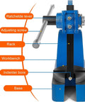 Heavy Duty 2 Ton Manual Arbor Press Desktop Punch Machine With Kickass Cast Iron Frame showing components like lever and base.