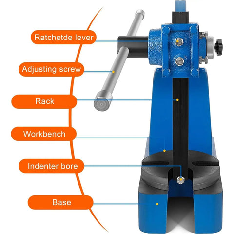 Heavy Duty 2 Ton Manual Arbor Press Desktop Punch Machine With Kickass Cast Iron Frame showing components like lever and base.