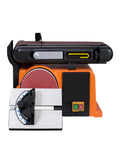 Heavy Duty Variable Pneumatic Belt Sander Combination Bench Grinder Disk with Cast Iron Base for fine sanding and polishing.