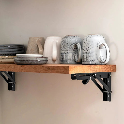 10 Inch Folding Shelf Brackets Set Of 2 Matte Black Heavy Duty Stainless Steel Triangular Design For Tables And Benches