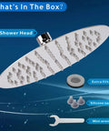 High Pressure Rain Shower Head With All Metal Stainless Steel Build 8 Inch Chrome Rainfall Showerhead kit with accessories displayed