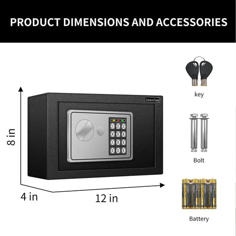 Product dimensions and accessories of 25 Keys Cabinet With Sensor Light And Electronic Key Safe Pin Code Keyless Storage Box For Keys Wall Mount Safe With 25 Key Tags Easy Access And No Fuss Organization.