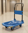Foldable Hand Cart With Quiet 5 Inch TPR Wheels, No Sweat Easy Lift Folding Hand Truck For Home And Warehouse, Durable 75x50cm Surface, Blue Hollow Design For Quick, Smooth Transport on tile floor