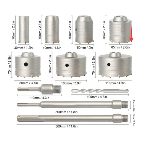 Heavy Duty Hole Saw Set For Concrete Wall Drilling With Efficient Tungsten Steel Bits And Dust Ventilation System Perfect For Installing Pipes Air Conditioners And Electrical Works On Cement Or Red Brick Surfaces, 80mm head