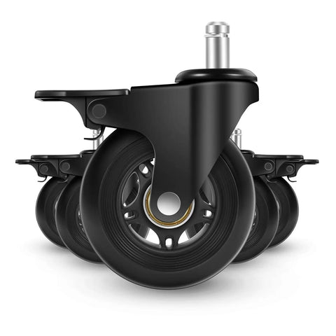 3 Or 5 Pack 3 Inch Lockable Office Chair Casters featuring smooth rolling heavy duty wheels for hardwood floors and carpets.