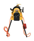 Steel Dragon Tools 300 Compact Pipe Threader Machine With Self Opening Die Head And Two Dies on a stand with electric cord.
