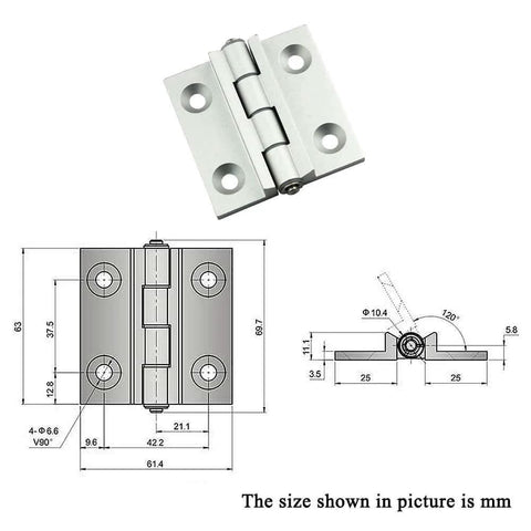 Torque Position Control Hinges Aluminum Alloy Bushing Hinge 120 Degree Detent, 2 Pack, 2.4 Inch Length, Anodized Finish, technical drawing