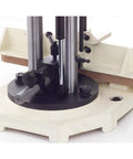 Close-up view of Badass Built Rock Solid Three Quarter Horsepower Heavy Duty Benchtop Mortising Machine with dual support columns.
