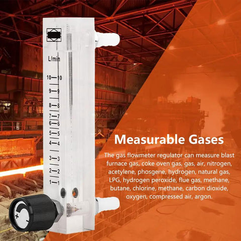 Oxygen Air Gas Flow Meter With Control Valve 1-10 LPM, Easy Hose Barb Connection, acrylic body, shown in industrial setting