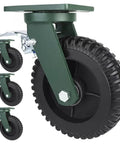 Heavy Duty Caster Wheels Set Of 4 Solid Rubber Industrial Swivel Casters With Locking Brakes green steel plate with thick rubber wheel