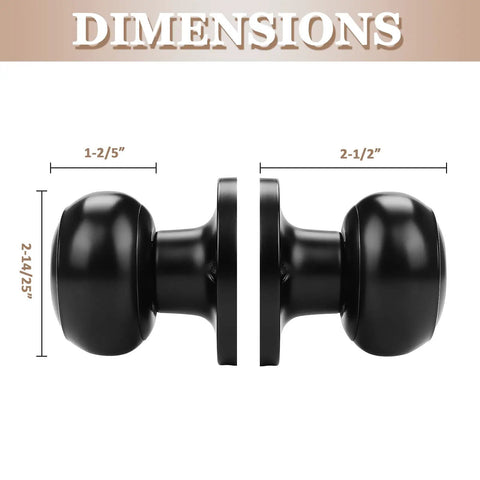 10 Pack Classic Closet Dummy Door Knobs, dimensions with black finish, non turning, single side surface mounted, easy install