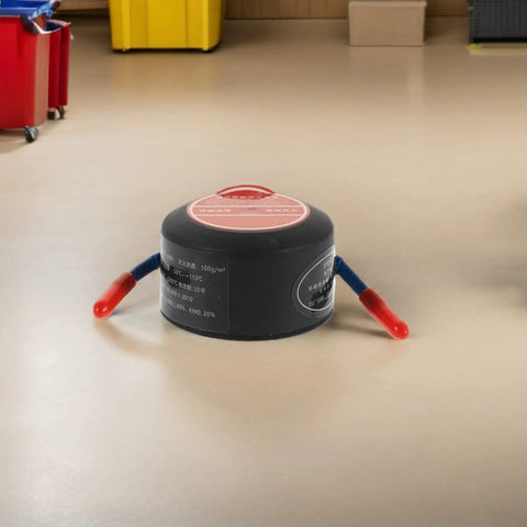 Top Shelf Emergency Essentials For Your Daily Driver Solid Compact Auto Fire Suppressor 10 Gram Kit on a floor with red and blue accents.