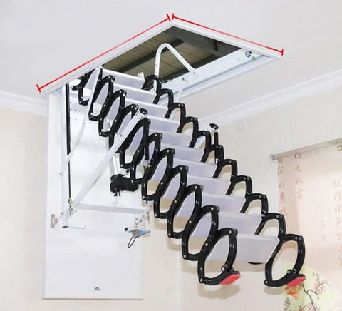 Motorized Electric Attic Ladder With Remote Control Pull Down Stairs, Heavy Duty Carbon Steel Folding Loft Access, No Sweat Setup That Is Super Convenient For Seniors And Fast Home Fixes, 70X120CM in ceiling opening.
