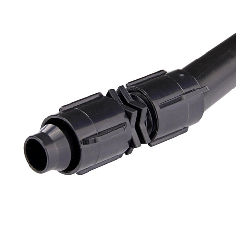 Raindrip S5600UB universal irrigation coupling, black plastic fitting for 1/2, 5/8, and 0.710 inch tubing (front view)