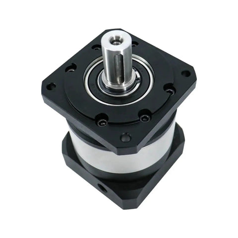 Knockout Precision Planetary Gearbox Reducer For 60Mm Ac Servo Motor Nema32 Nema34 14Mm Shaft 3To10 Ratios built tough gearbox view with silver shaft and black casing.
