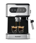 Kickstart Your Morning Hustle With This Sick Espresso Machine Pulling Smooth Shots And Rich Crema Using 20 Bar Pressure Combined With A Fast Milk Frother Sleek Digital Controls And A Roomy 50 Oz Removable Tank Made From Tough Stainless Steel, showcasing digital controls and two espresso shots.