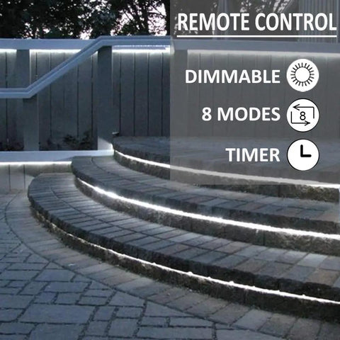 75ft Rope Lights With 280 LEDs Remote Control Waterproof Dimmable Tube Light 8 Modes on outdoor steps with timer feature