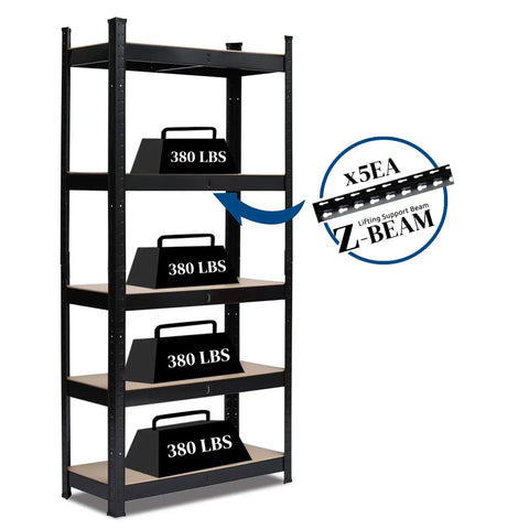 Hella Durable Wide Width 5 Tier Metal Shelving Rack With Quick Adjust Levels And Split Setup For Garage Pantry Or Basement Storage 1900 Lb Capacity Built Tough Black Utility Rack