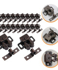 Double Roller Cabinet Latches Set with Self Aligning Arms for Wardrobes and Wine Cabinets, bronze finish, multiple angles, focus on latches.