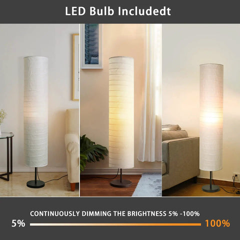 Modern Tall Floor Lamp With Dimmable Three-Level Brightness, Paper Lampshade, 55 Inch Standing Light in living room.