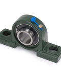 Front view: Pillow block bearing UCP206-18 with green cast-iron base and chrome sealed bearing, 1-1/8 in bore