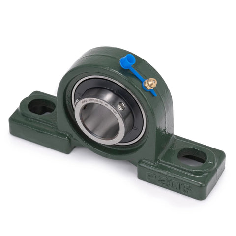 Front view: Pillow block bearing UCP206-18 with green cast-iron base and chrome sealed bearing, 1-1/8 in bore