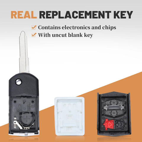 Flip Remote Key Fob Shell Replacement For Mazda 2 3 5 CX7 CX9 2006 2015 Car Key Case Cover 3 Button Empty Shell Opened View