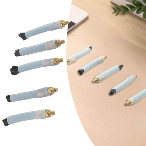 Five Pack M6 Welding Brushes For Seam Bead Cleaning And Joint Prep With Tough As Nails Carbon Fiber Conductive Brush Heads And Silicone Sleeve Acid Alkali Resistant Polisher Cleaner Tool 80mm Bristle Length For Industrial Welding shown on a table
