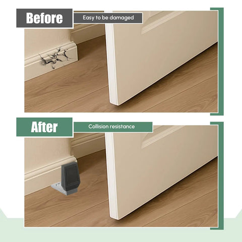 Before and after image using Four Pack Floor Door Stops Set Heavy Duty Floor Mounted Door Stoppers With Rubber Bumpers