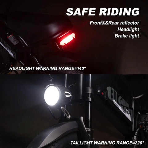 Headlight and taillight of Go To All Terrain Fat Tire Electric Bike For Teens And Adults with safety features