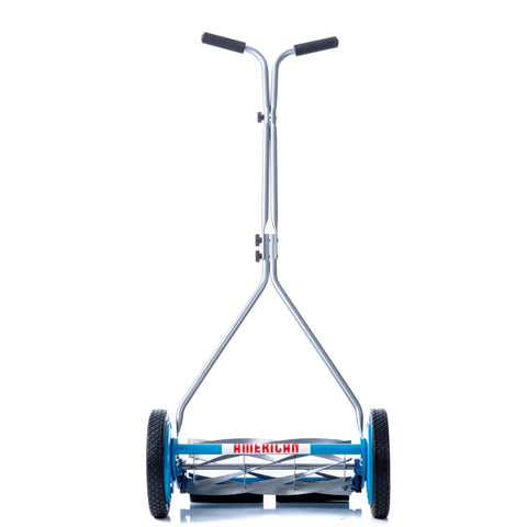 7 Blade Reel Mower With Sharpener For Fine Textured Lawns 16 Inch Cutting Width Lightweight Manual Grass Cutter For Bentgrass Bermuda Zoysia Includes SK 2 Hand Sharpener For Slick Pro Quality Lawn Care, front view